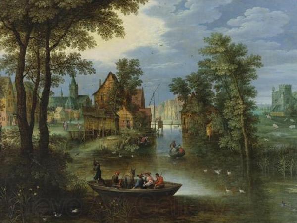 Marten Rijckaert River landscape with religious theme Flight into Egypt France oil painting art